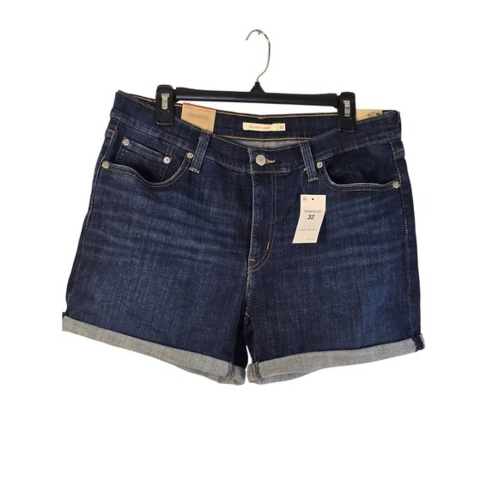 Levis Mid Length‎ Denim Shorts Dark Wash Cuffed NWT Minimalist Vacation